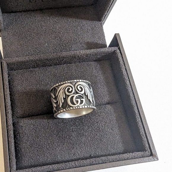 ✨️💎Authentic Gucci GG Leaf Motif 925 Silver Ring - Picture 10 of 13